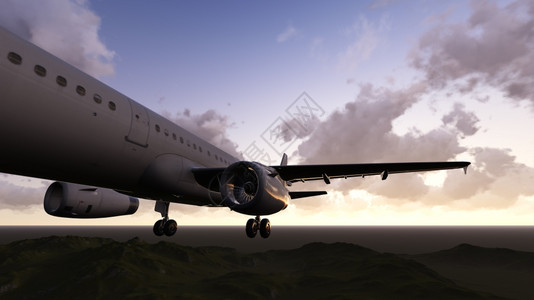 白色客机用3D软件在空中飞行的白色客机航班地平线冰图片