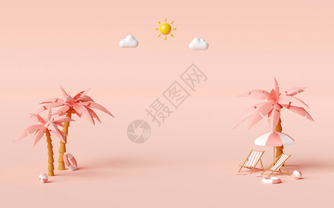 天堂暑假概念棕榈树下带复印空间的海滩椅和附件3d插图航程快乐的图片