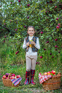 果园采摘苹果的小女孩图片