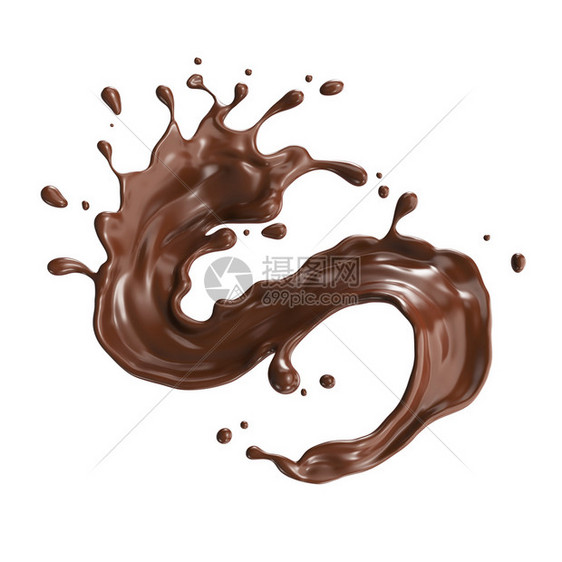巧克力奶花以螺旋和曲转形状三维插图行动自然波浪状的图片
