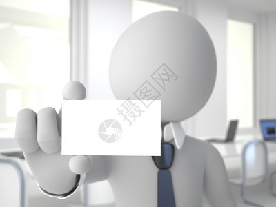 办公室的商人显示一张空白名片用高分辨率在白色背景阴影分散的白色背景上出示空白名片木板纸套装图片