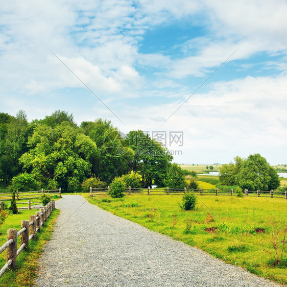 乡村的阳光明媚夏日农村地貌景色公园蓝的图片