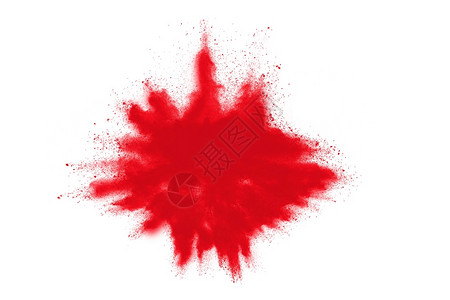 飞溅粉末气体烟白背景的红色粉末爆炸彩云多的灰尘爆炸质地背景