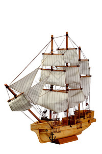 优质的爱好与孤立白色背景上挂帆的船舶模型鼻子图片