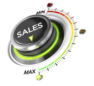 生长用于销售战略和收入增长的构想形象放置在最大白色背景和蓝光灯的最大白色背景和最蓝光上的销售开关按钮测量激励图片