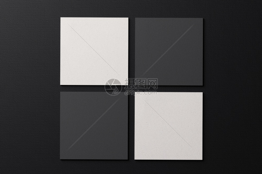 黑色的白方形纸商卡模型用黑色现代布料表格背景来模拟黑现代布局表格背景品牌展示模板印刷图形设计四张卡将3D插图仿制成打印广告图片