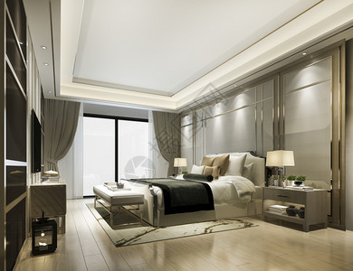 闲暇当代的3d在酒店提供豪华的经典现代卧室套房明亮的图片