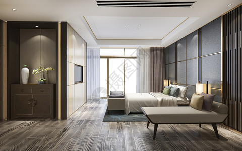 3d在酒店提供豪华的经典现代卧室套房屋活的翻新图片
