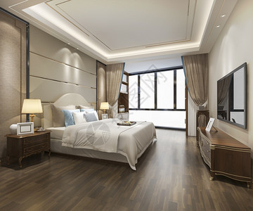 干净的当代3d在酒店提供豪华现代卧室套房放松图片
