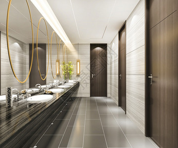 墙阁楼淋浴3d木柴和现代瓷砖公共厕所图片