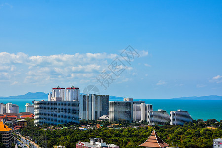 目的地建筑学帕塔亚湾泰国琼布里康旅游海滩和度假的高角视图城市图片