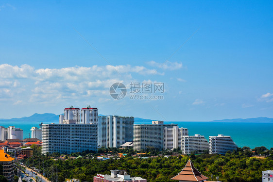 目的地建筑学帕塔亚湾泰国琼布里康旅游海滩和度假的高角视图城市图片