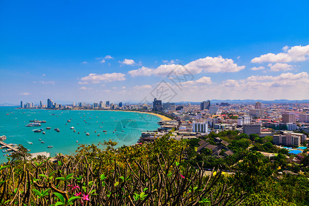 景观帕塔亚湾泰国琼布里康旅游海滩和度假的高角视图阳光城市景观图片