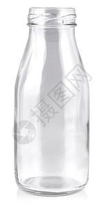 喝白色背景上隔开的空玻璃瓶新鲜图片