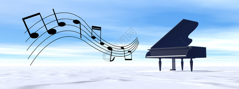 古老的黑大钢琴天在雪地中演奏旋律3D变成古经典的黑大钢琴在冬天里演奏旋律艺术的美丽音乐图片