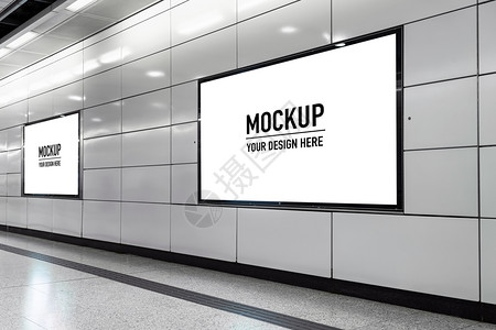 快门营销位于地下大厅或铁的空白广告牌用于模拟概念低光速门窗空的图片