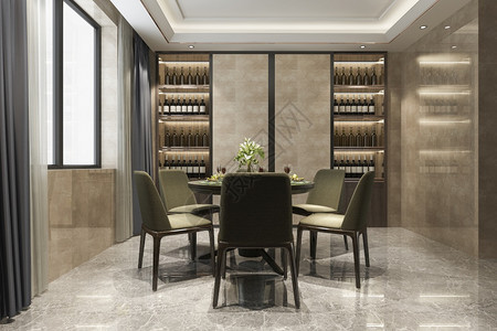 公寓家美丽的3d提供现代餐厅和客配有豪华装饰品酒架图片
