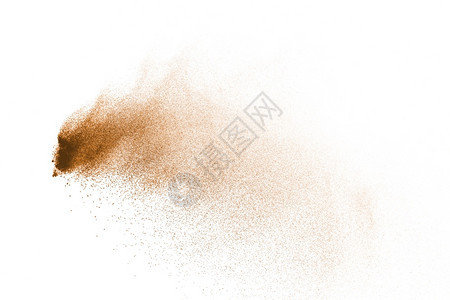 泰国棕色粉末在白背景上爆炸的冻结运动裂抽烟图片