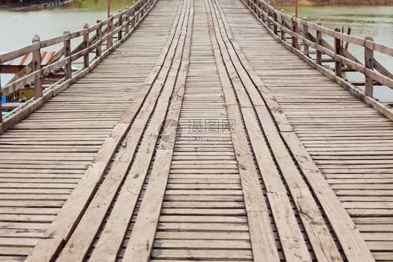 在雨林中穿过树顶的绳子行走道建造老的目地图片