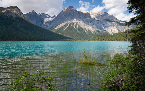 加拿大不列颠哥伦比亚省Yoho公园美丽的风景Emerald湖的全景图象旅游幽鹤水图片