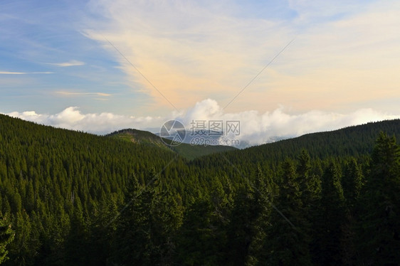 云旅游山上森林和天空的美丽风景耶塞尼基周围的纯自然捷克欧洲季节图片