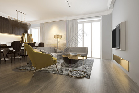 室内的3d提供现代餐厅和客配有豪华装饰品房间公寓图片