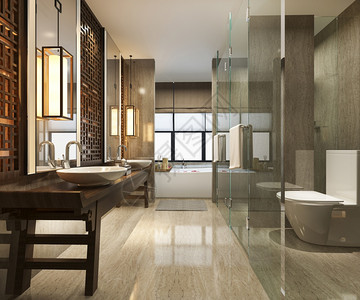 盆地3d提供现代厕所配有豪华瓷砖和墙壁装饰奢华最小的图片