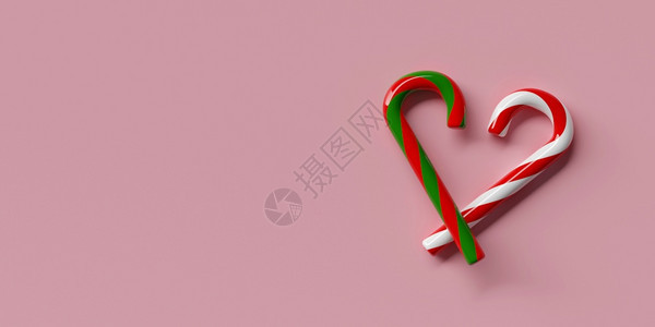 礼物雪橇圣诞快乐和新年圣诞糖果可以用粉红背景的心形状3D感应粉色的图片