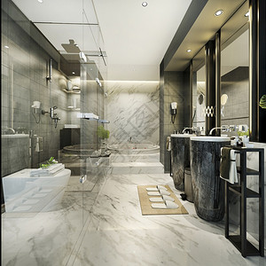 下沉优质的木头3d提供现代厕所配有豪华瓷砖装饰背景图片