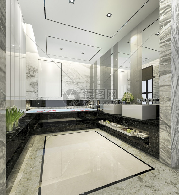 窗户3d提供现代厕所配有豪华瓷砖装饰浴室自在图片