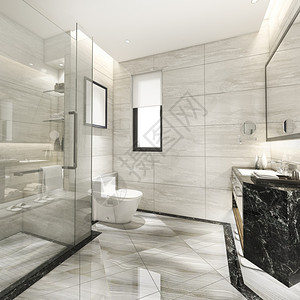 地面洗灯3d提供现代厕所配有豪华瓷砖装饰图片