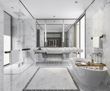 房间白色的3d提供现代厕所配有豪华瓷砖装饰墙图片