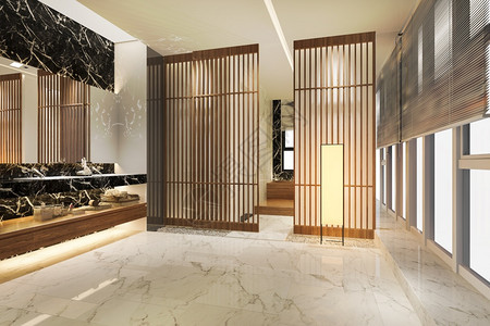 3d提供现代厕所配有豪华瓷砖装饰现代的自在室内图片
