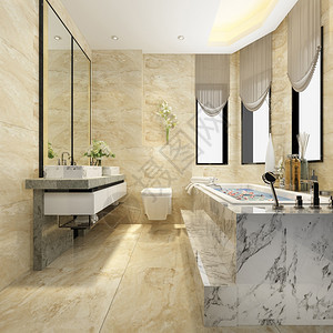干净的3D提供经典现代洗手间配有豪华瓷砖装饰美丽的白色图片