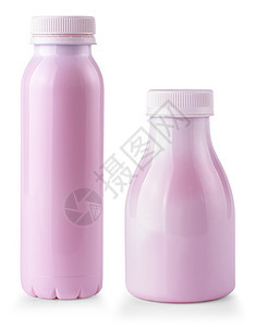 垂直的水果酸奶瓶孤立在白色的后春草上瓶子乳糖图片
