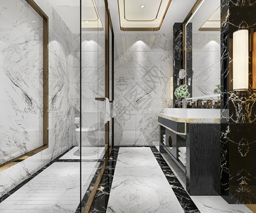 镜子公寓肥皂3d提供现代厕所配有豪华瓷砖装饰图片