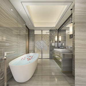舒适3d提供现代厕所配有豪华瓷砖装饰衣架木头图片