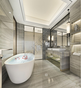 下沉3d提供现代厕所配有豪华瓷砖装饰奢美丽的图片