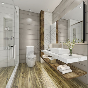 地面灯酒店3d提供现代厕所配有豪华瓷砖装饰图片