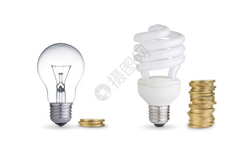 钱存在不同种类的灯泡中白纸分离进步生态白色的图片