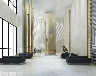 灯大理石当代的3d提供豪华酒店接待厅入口和休息室餐厅图片