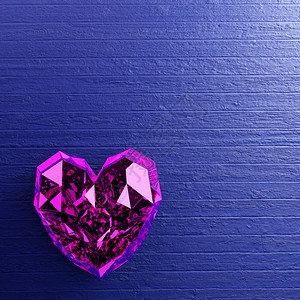 光滑粗糙的蓝木本底紫色红心形钻石情人节3D制成玻璃图片