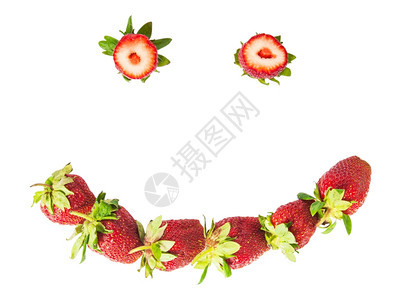 营养的农业吃白色背景的新鲜多汁草莓笑容图片