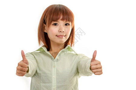 年轻的白色女人举起拇指牌牙齿图片