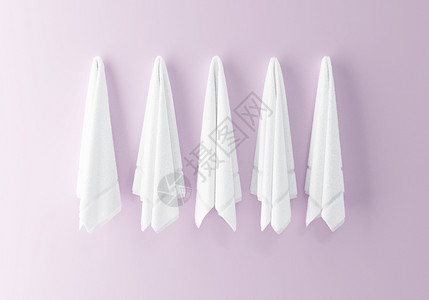 卫生柔软的纺织品白色毛巾挂在粉红墙上织物清洁微纤维布3D背景图片
