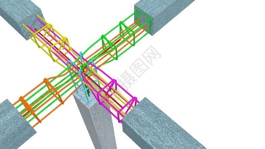 具体的图表显示了将柱体和混凝土束的钢棒与白底3D光束交接的正确方式维度基多图片