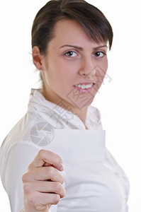 职业手指女商妇显示空白名片有选择地关注手持卡片脸色模糊图片