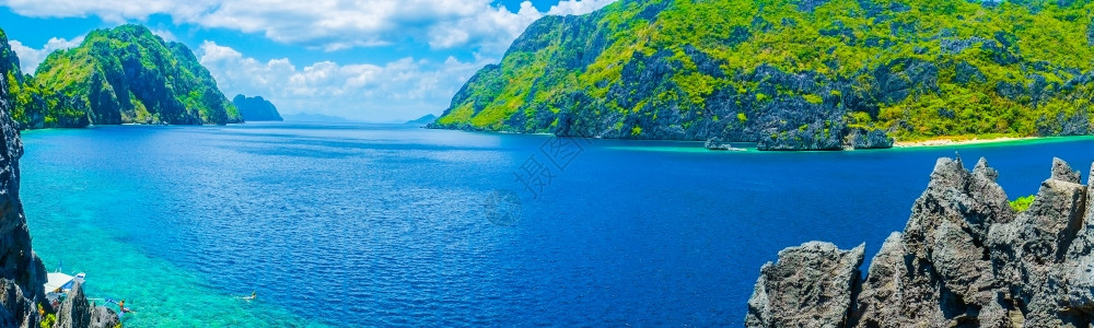 景观浪漫的菲律宾与岩石海岸的沟全景宁静图片