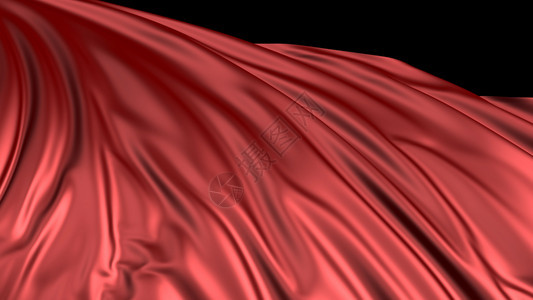 富有的红色丝绸3D交接织物在风中顺利发展浪通过织物传播海浪曲线图片
