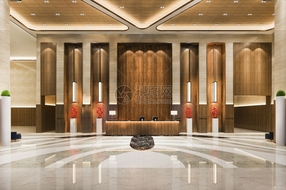 建筑学灯房间3d提供豪华酒店前厅和高上限休息室餐厅图片
